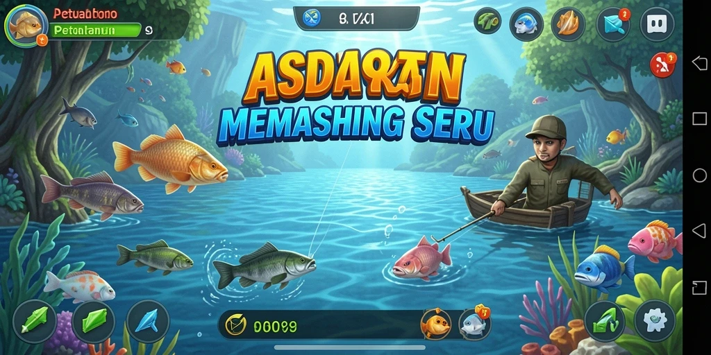 Screenshot game ASDTOTO menampilkan pemain sedang memancing dengan latar belakang yang indah.