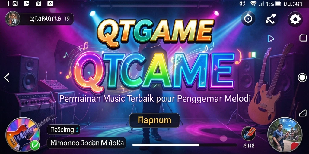 Tampilan gameplay seru QTGAME dengan not-not yang berirama.